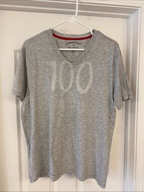 Converse Men’s Light Gray V-Neck Tee with Faded Front Graphic